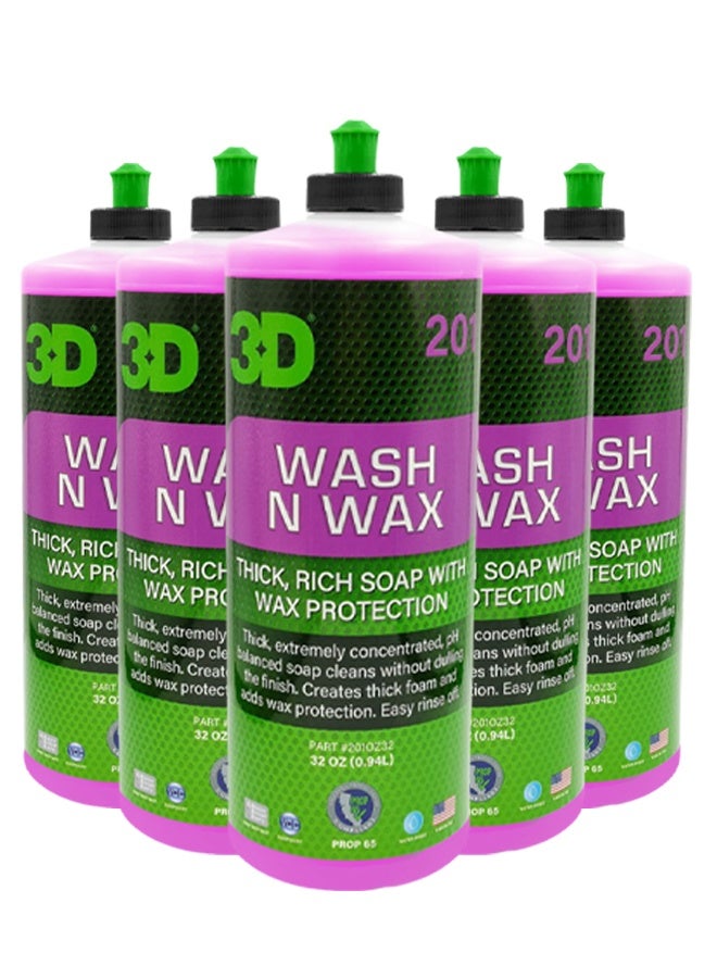 ثري دي شامبو غسيل وتلميع السيارات ثلاثي الأبعاد، 5 قطع، 946 مل (32 أونصة)، رغوة غنية كثيفة مع طبقة شمعية واقية، متوازن الحموضة، سهل الشطف، لمعان عالٍ، مناسب لغسيل السيارات الخارجي، آمن لجميع أسطح المركبات - 201 - Image 1